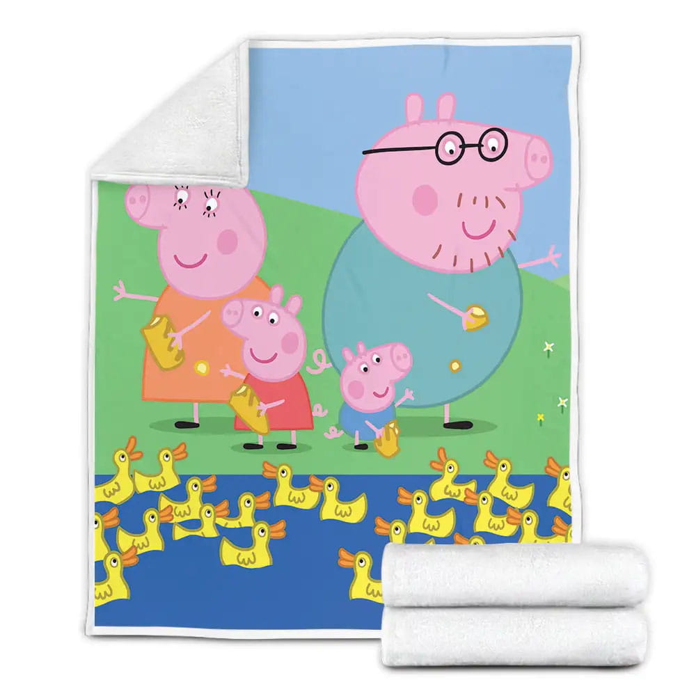 Peppa Pig Family Feeding Ducks Fleece Blanket Gift For Birthday Halloween Christmas Thanksgiving