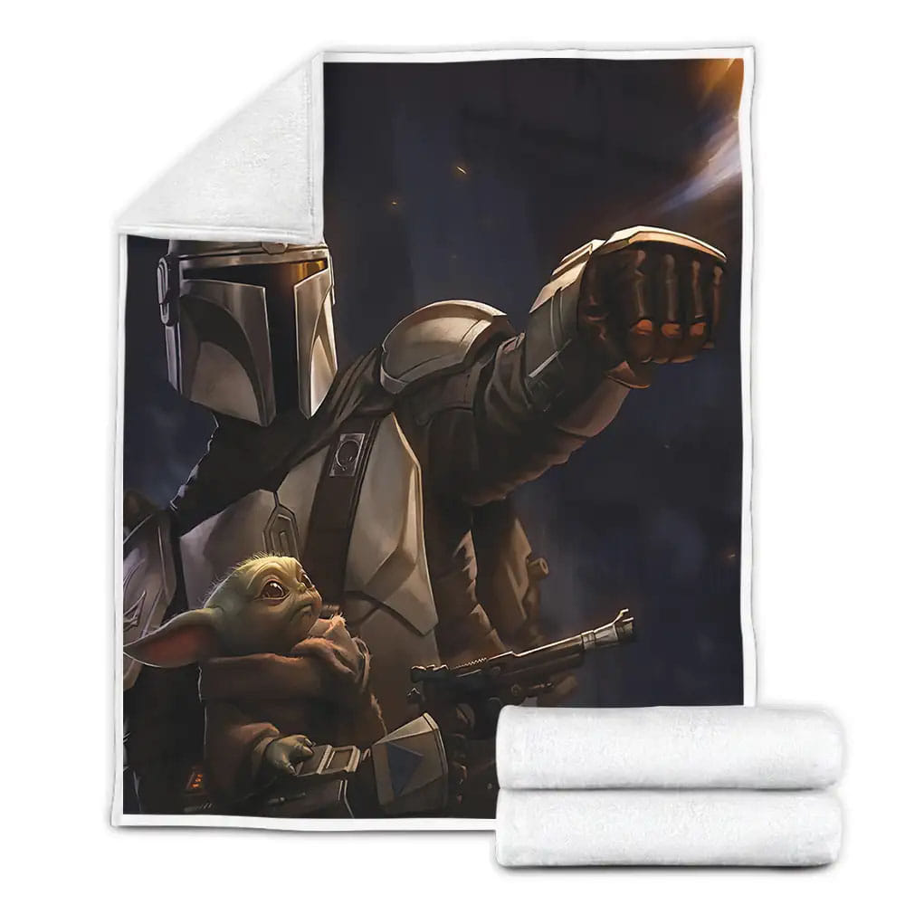 The Mandalorian Protecting Baby Grogu Fleece Blanket Gift For Christmas Thanksgiving Halloween