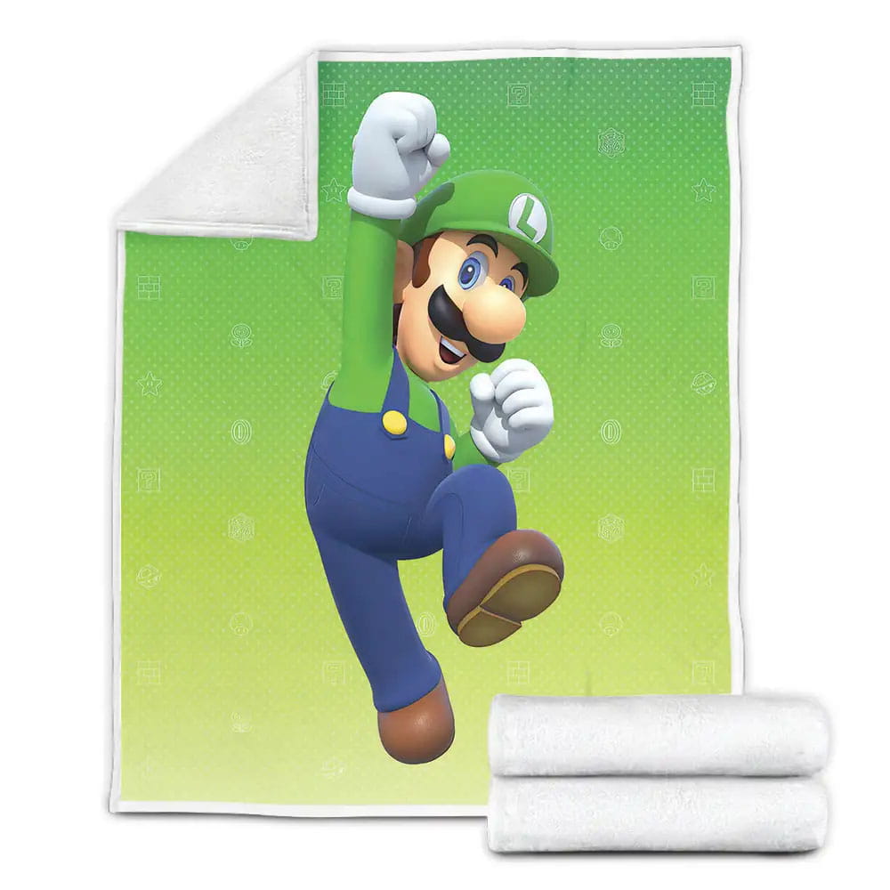 Super Mario Luigi Jumping In Fading Green Background Fleece Blanket Gift For Wife Husband Besties