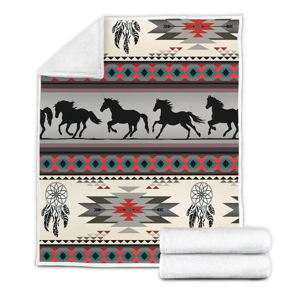 Native American Horses And Dreamcatchers Patterns In Fleece Blanket Gift For Wife Husband Besties