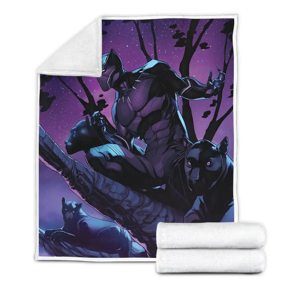 Black Panther Hunting At Night Fleece Blanket Gift For Birthday Halloween Christmas Thanksgiving