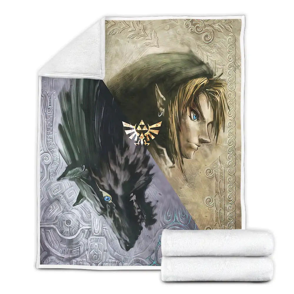 The Legend Of Zelda Link And Wolf Link Split Artwork Fleece Blanket Gift For Wife Husband Besties