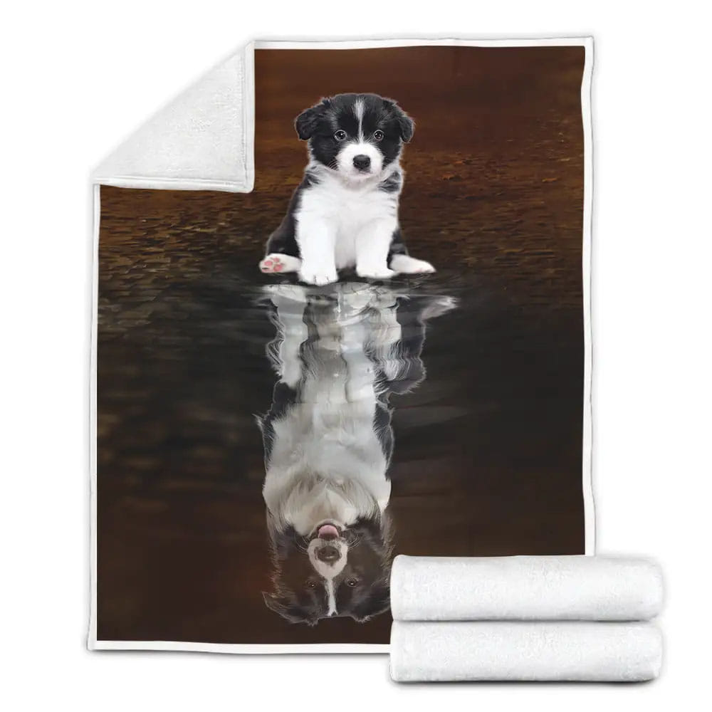 Border Collie Reflection In The Water Fleece Blanket Gift For Christmas Thanksgiving Halloween