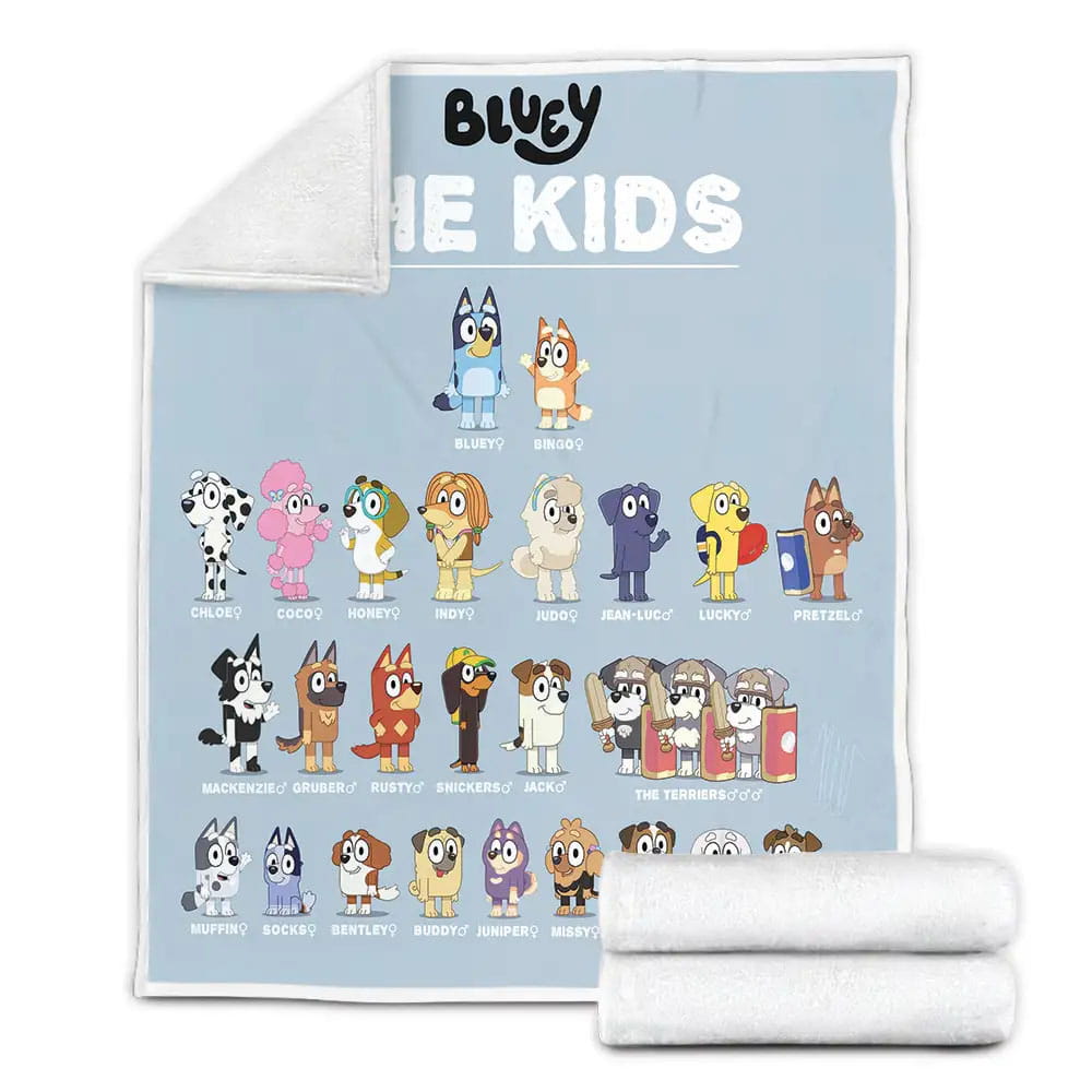 Bluey The Kids And Their Names Fleece Blanket Gift For Birthday Halloween Christmas Thanksgiving