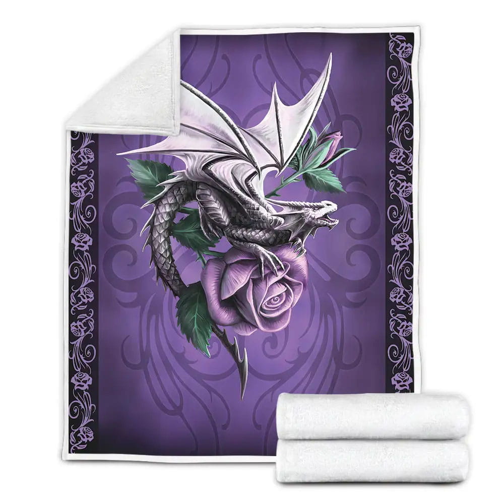 Dragon Flower Purple Rose Perfect Gifts For Dragon Lover Gifts Fleece Blanket Perfect 