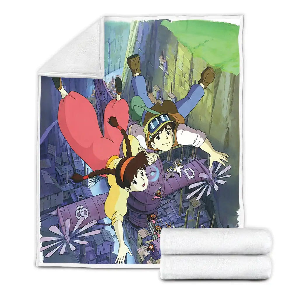 Castle In The Sky 1986 Movie Poster Fleece Blanket Gift For Christmas Thanksgiving Halloween