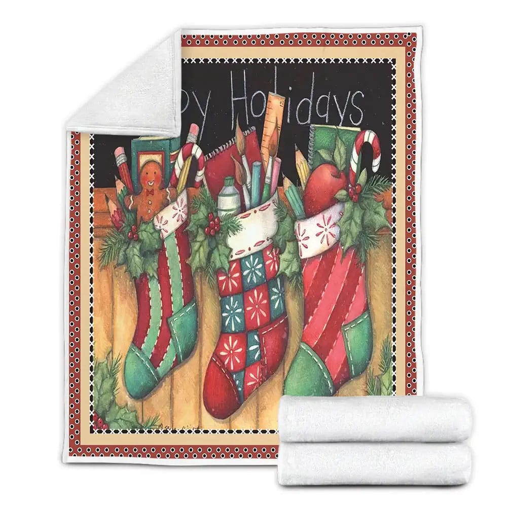 Christmas Socks Happy Holidays Fleece Blanket Gift For Birthday Halloween Christmas Thanksgiving