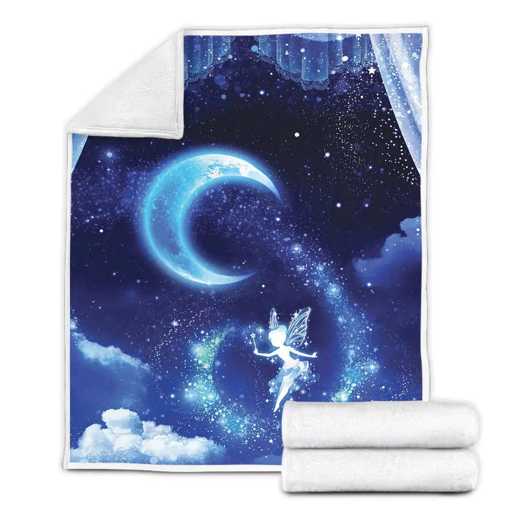 Tinkerbells Silhouette Under The Moon Fleece Blanket Gift For Christmas Thanksgiving Halloween