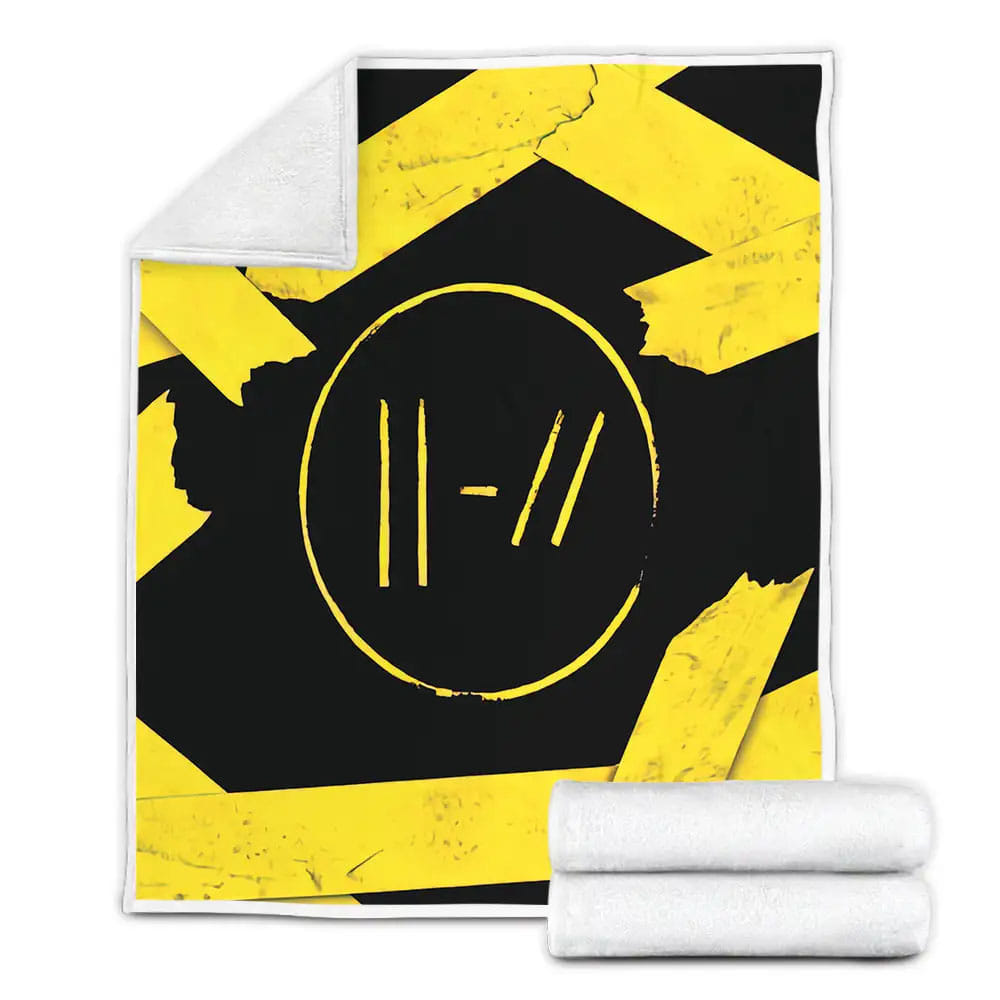 Twenty One Pilots Logo And Yellow Tape Fleece Blanket Gift For Christmas Thanksgiving Halloween