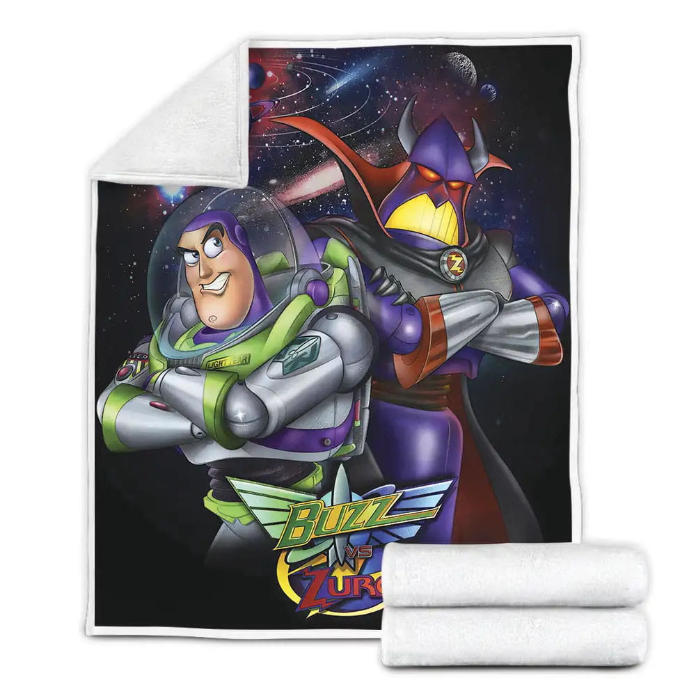 Toy Story Buzz Lightyear Vs Zurg On Galaxy Background Fleece Blanket Gift For Wife Husband Besties
