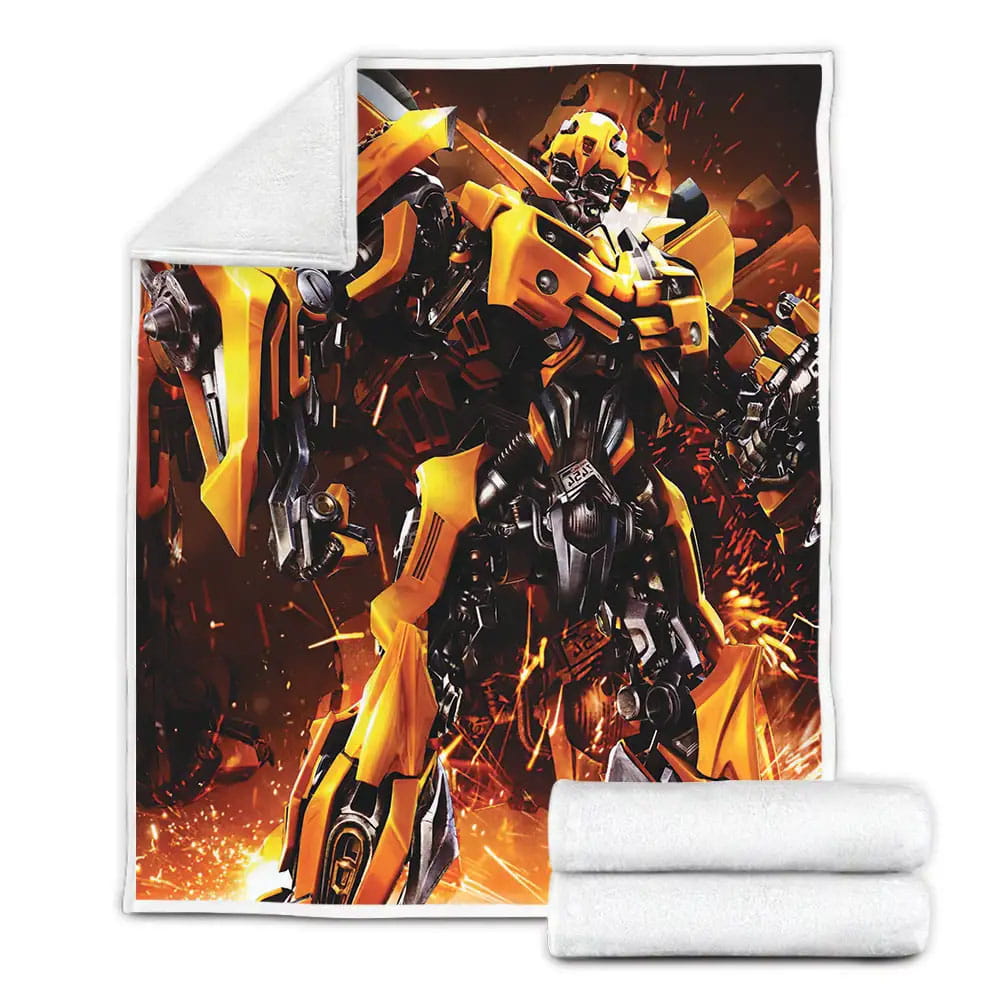 Transformer Bumblebee Detailed Digital Fleece Blanket Gift For Christmas Thanksgiving Halloween