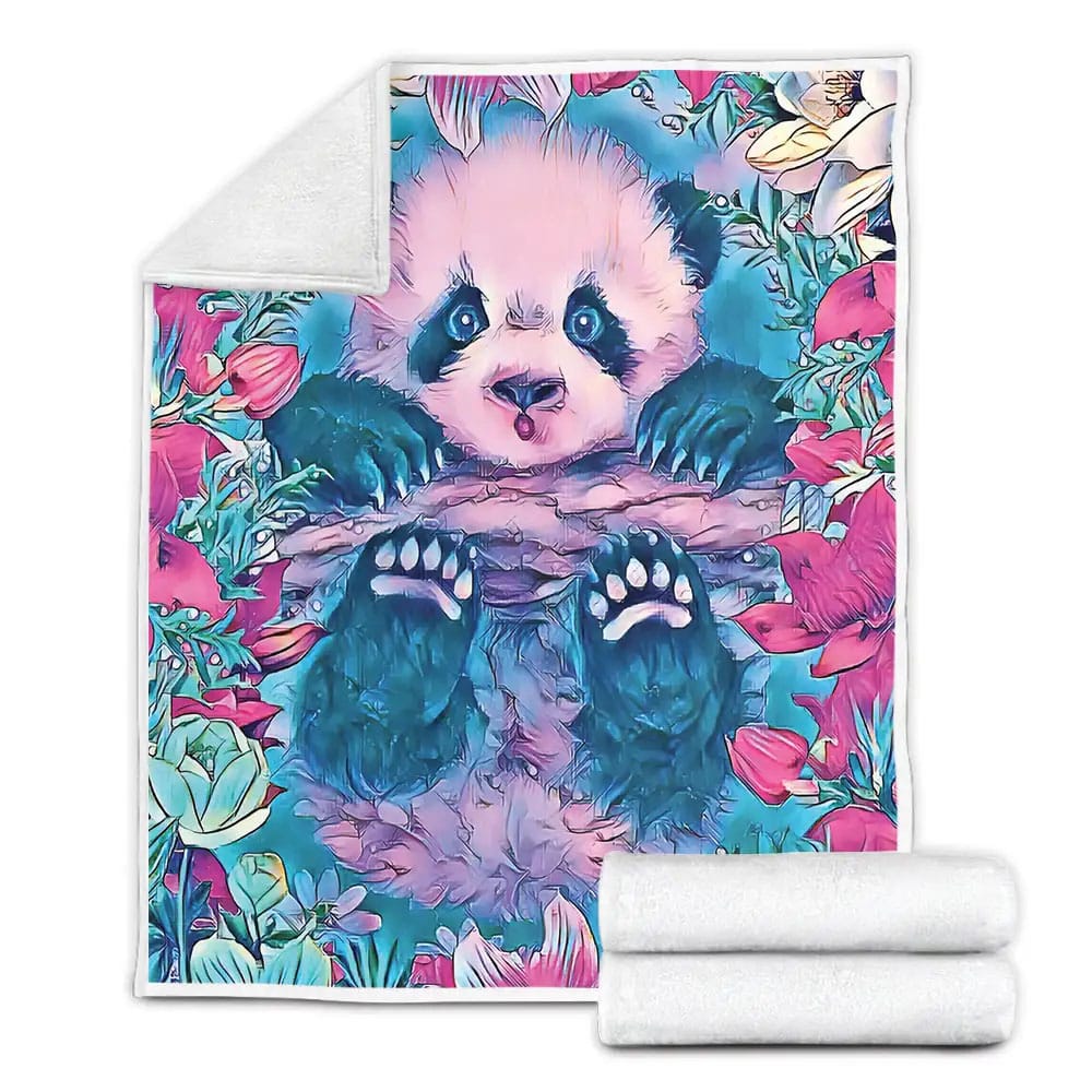 Baby Panda Colorful Flower Perfect Gifts For Panda Lover Gifts Fleece Blanket Perfect 