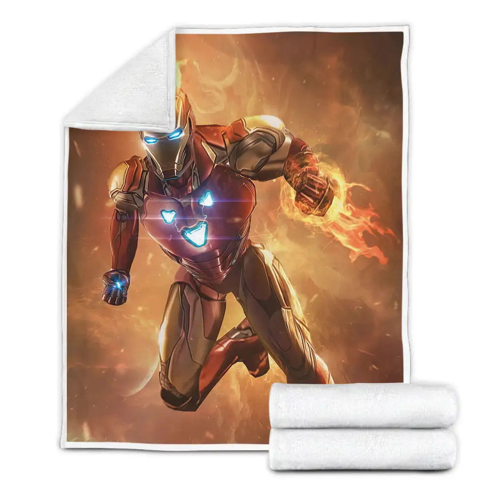 Marvel Iron Man In Flames Illustration Fleece Blanket Gift For Christmas Thanksgiving Halloween