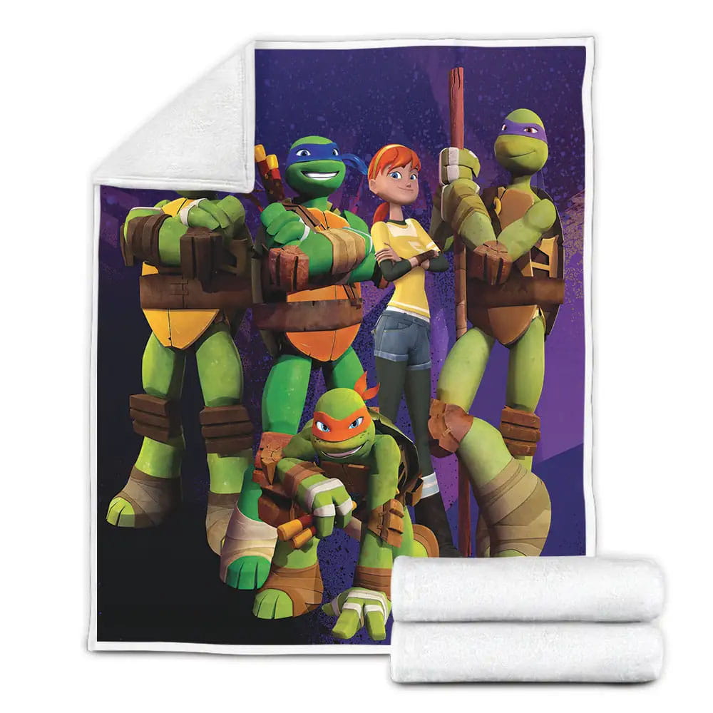 Teenage Mutant Ninja Turtles Posing With April Oneil Fleece Blanket Gift For Wife Husband Besties