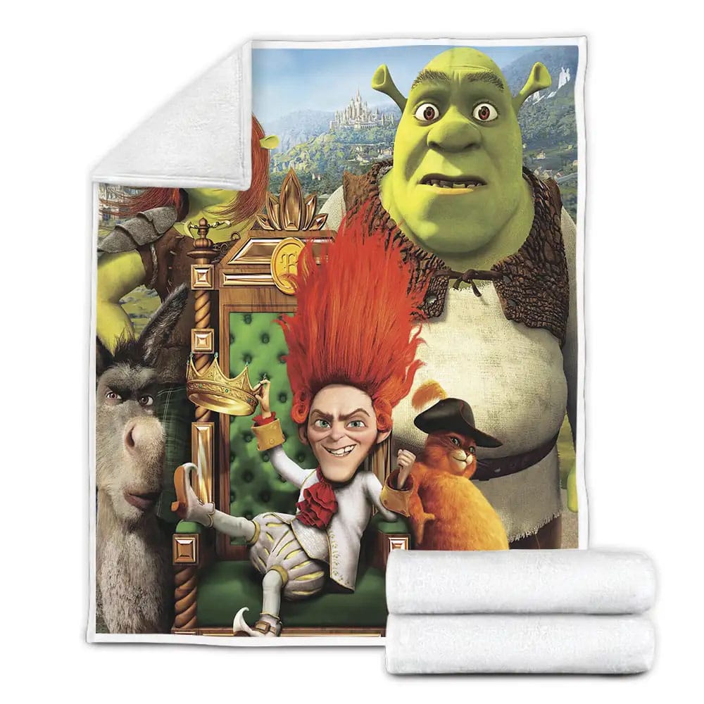 Shrek Ogre Couple And Rumpelstiltskin Fleece Blanket Gift For Christmas Thanksgiving Halloween