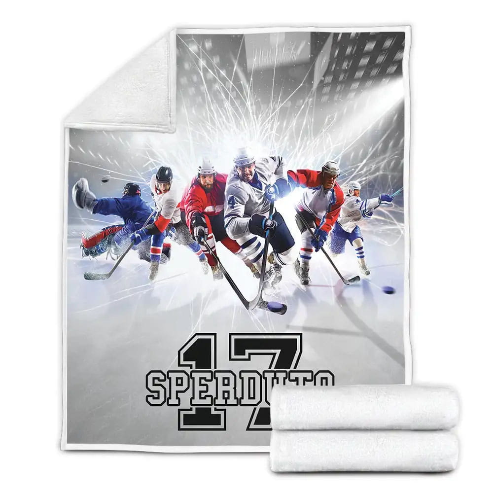 Ice Hockey Team Custom Name And Number Fleece Blanket Gift For Christmas Thanksgiving Halloween