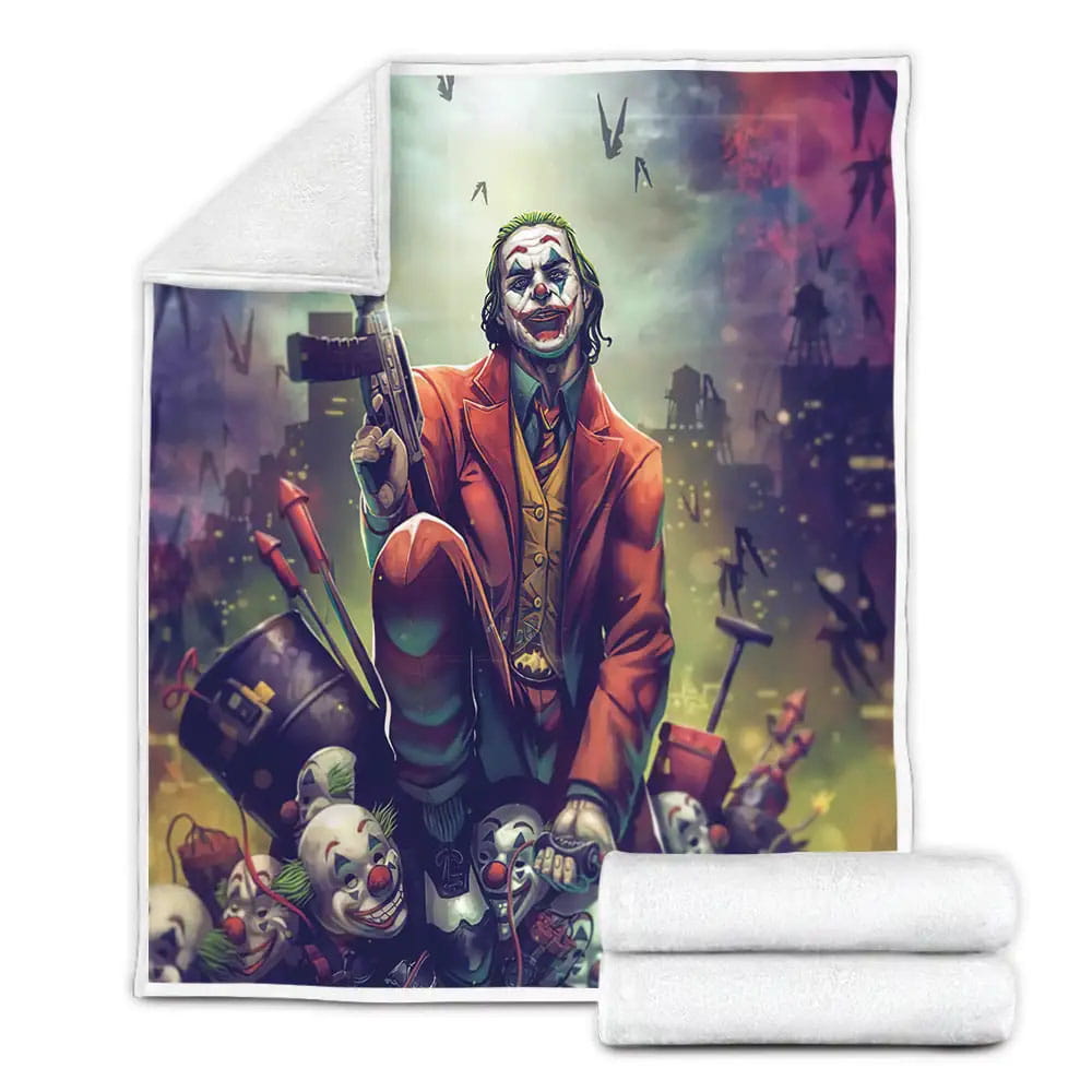 Joker With Heavy Weapons Painting Fleece Blanket Gift For Birthday Halloween Christmas Thanksgiving