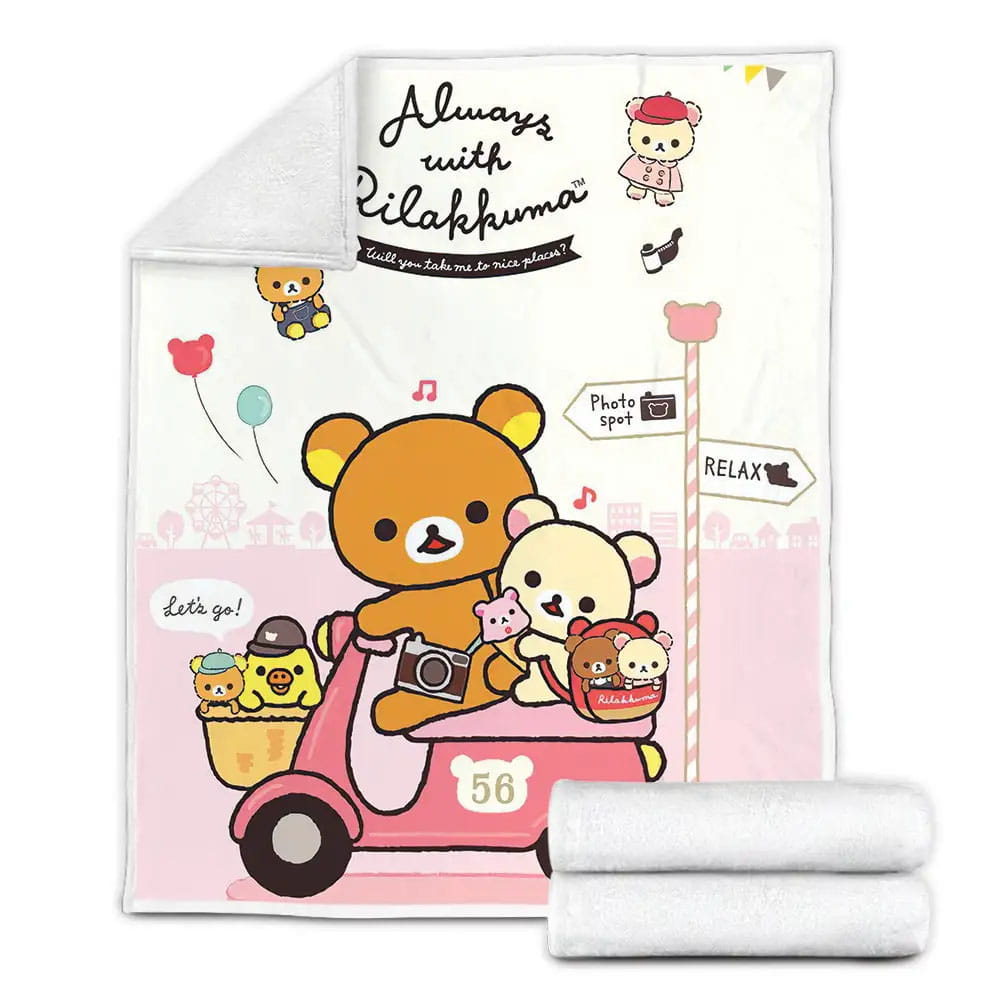 Rilakkuma Travelling With Friends Fleece Blanket Gift For Birthday Halloween Christmas Thanksgiving
