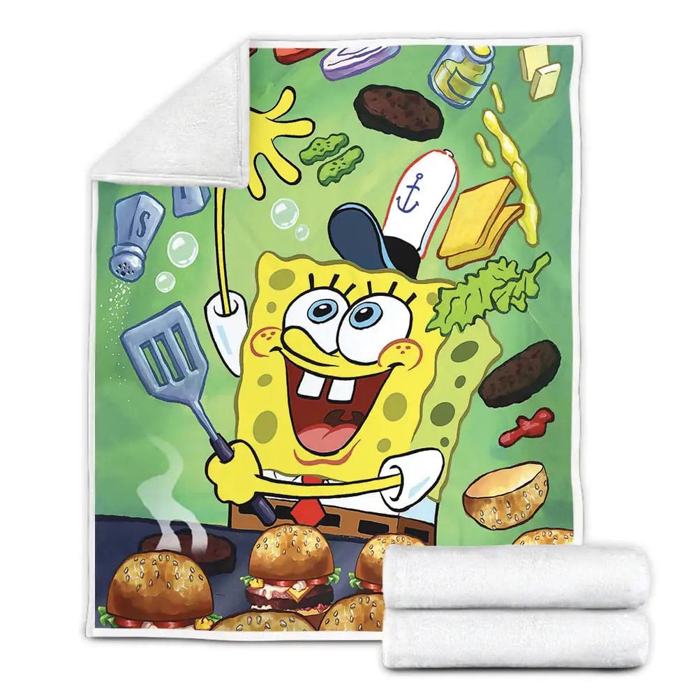 Spongebob Squarepants Spongebob Working Fleece Blanket Gift For Christmas Thanksgiving Halloween