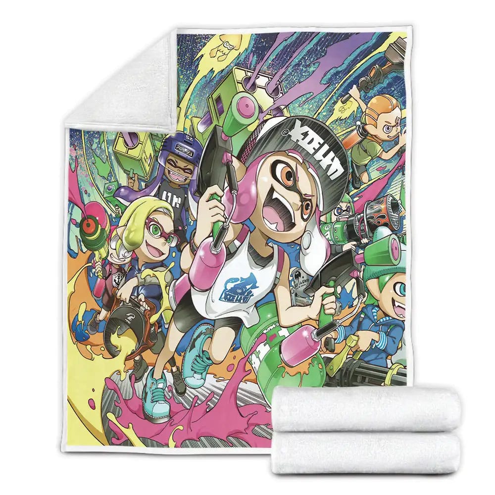 Splatoon  The Characters Running Fleece Blanket Gift For Birthday Halloween Christmas Thanksgiving