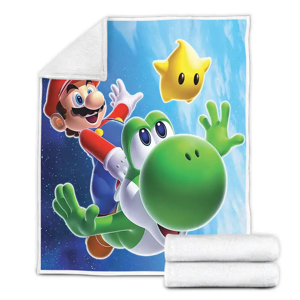 Super Mario Riding Flying Yoshi And Luma Fleece Blanket Gift For Christmas Thanksgiving Halloween
