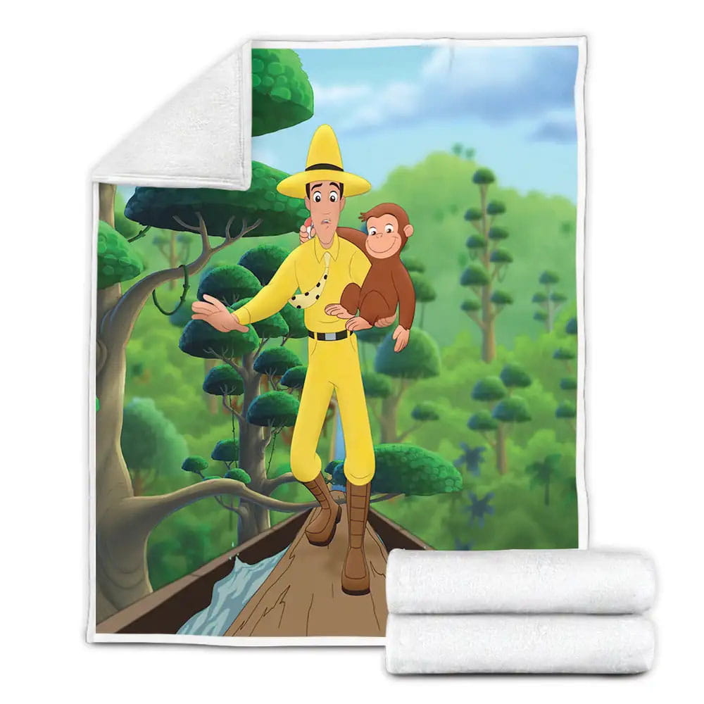 Curious George Ted Holding George Fleece Blanket Gift For Birthday Halloween Christmas Thanksgiving