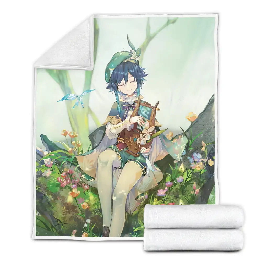 Genshin Impact Venti In The Forest With The Butterflies Fleece Blanket Gift For Wife Husband Besties