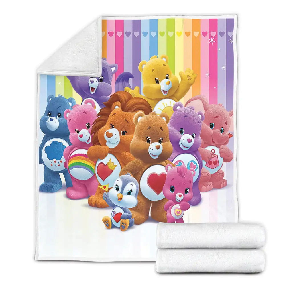 Care Bears With Rainbow And Penguin Fleece Blanket Gift For Birthday Halloween Christmas Thanksgiving