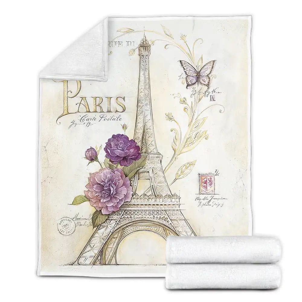 Eiffel Tower With Flower In Paris Fleece Blanket Gift For Birthday Halloween Christmas Thanksgiving