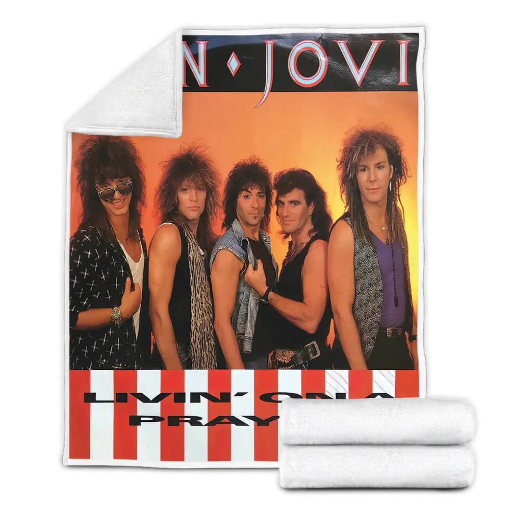 Bon Jovi Cover Single Living On A Prayer Fleece Blanket Gift For Christmas Thanksgiving Halloween