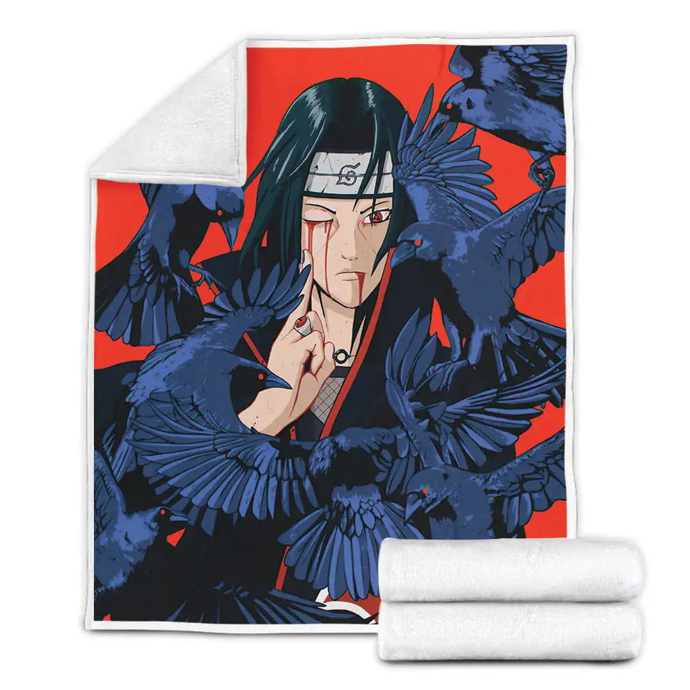 Itachi Uchiha And Black Crows Art Fleece Blanket Gift For Birthday Halloween Christmas Thanksgiving