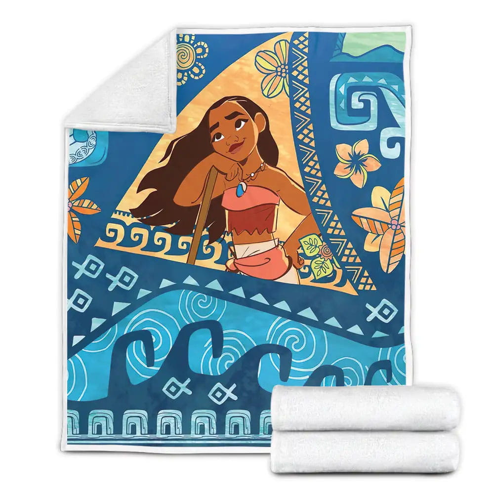 Disney Princess Moana Among Waves Vector Fleece Blanket Gift For Christmas Thanksgiving Halloween