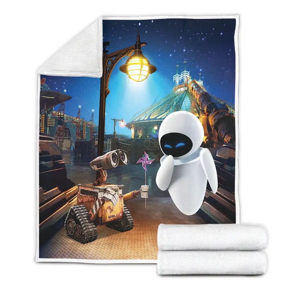 Wall E Giving Eve A Pinwheel Scene Fleece Blanket Gift For Birthday Halloween Christmas Thanksgiving