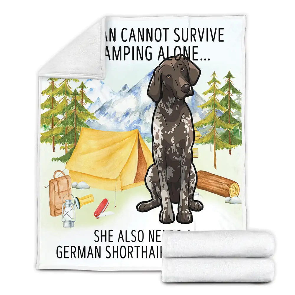 German Shorthaired Pointer Camping Fleece Blanket Gift For Birthday Halloween Christmas Thanksgiving