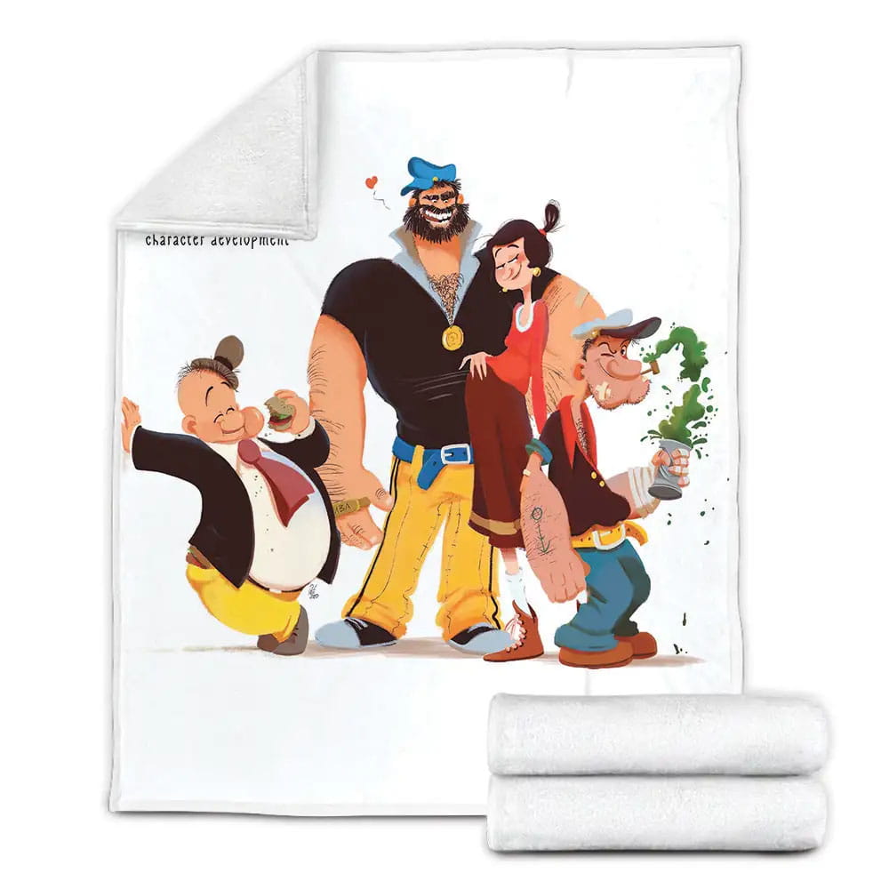 Popeye Main Characters Digital Art Fleece Blanket Gift For Birthday Halloween Christmas Thanksgiving