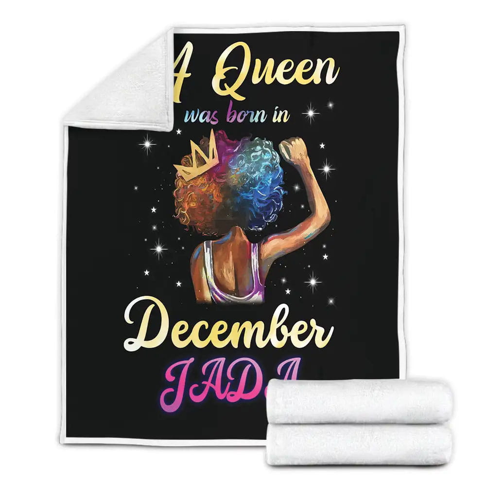 December Black Girl Custom Name Fleece Blanket Gift For Birthday Halloween Christmas Thanksgiving