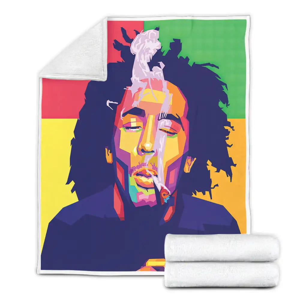 Bob Marley Smoking A Blunt Geometric Pop Art Portrait Fleece Blanket Gift For Wife Husband Besties