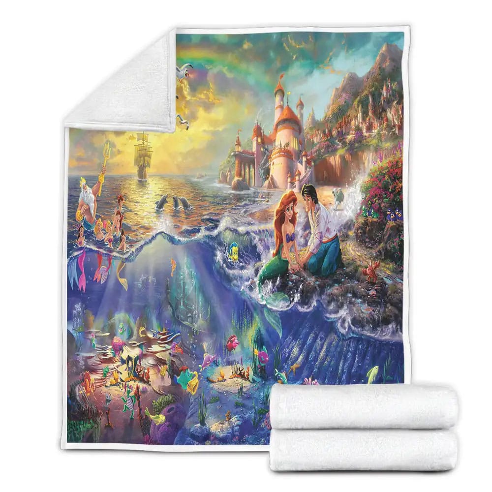 Cartoon Movies The Little Mermaid N 3D Fleece Blanket Gift For Christmas Thanksgiving Halloween