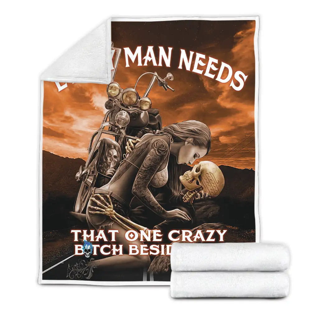 Motorcycle Skull Every Man Needs Fleece Blanket Gift For Birthday Halloween Christmas Thanksgiving