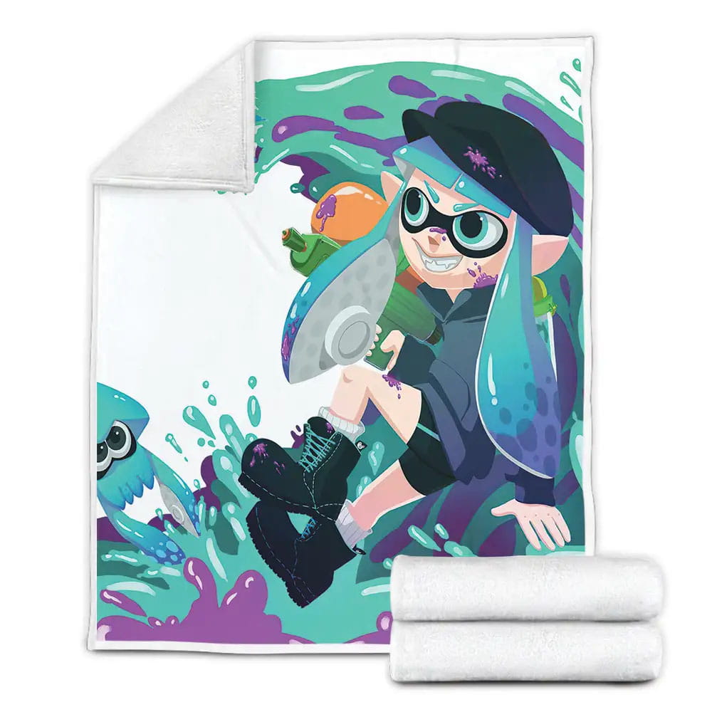 Splatoon  Agent 3 And Turquoise Squids Fleece Blanket Gift For Christmas Thanksgiving Halloween