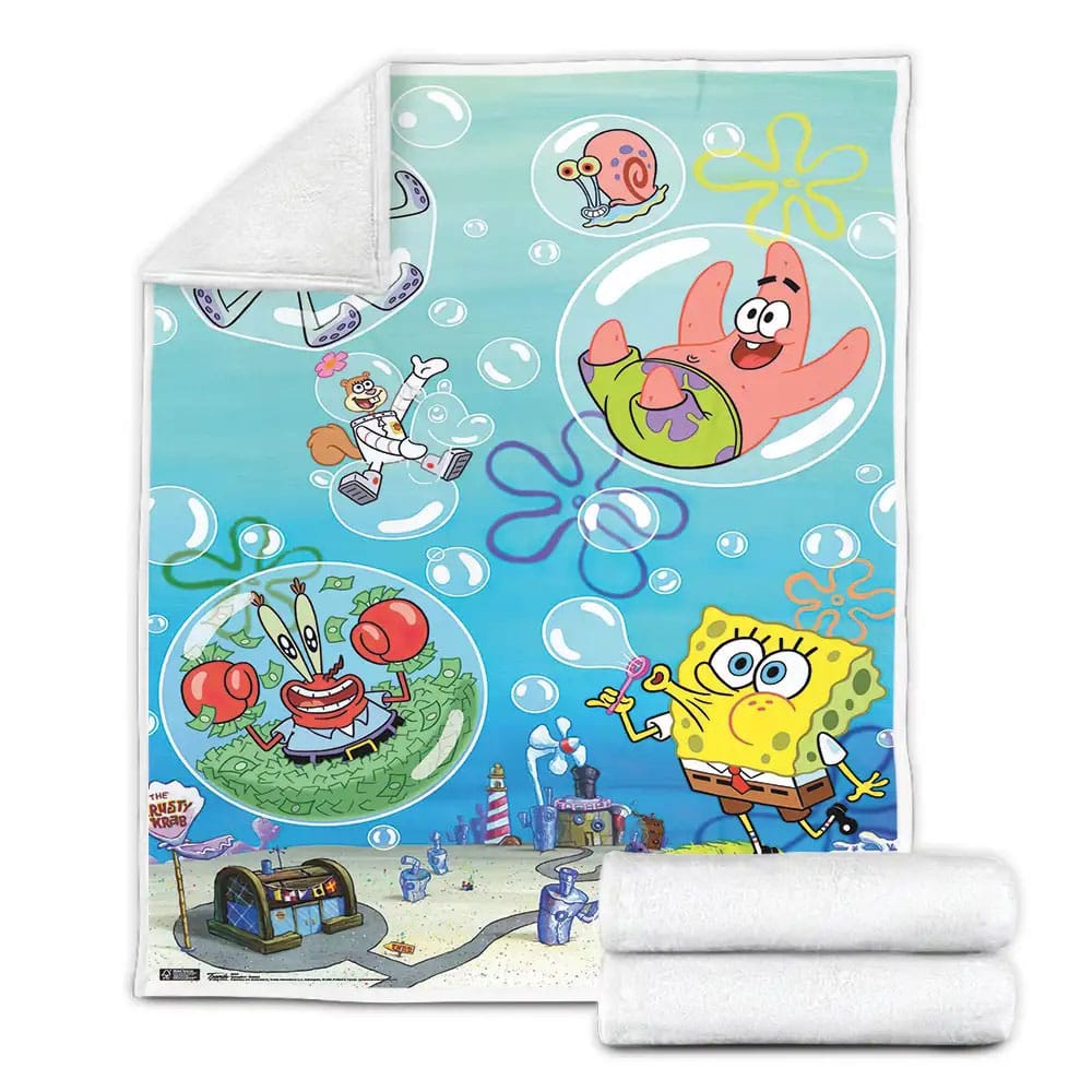 Spongebob Squarepants Mr. Krab Patrick Star And Sandy Fleece Blanket Gift For Wife Husband Besties