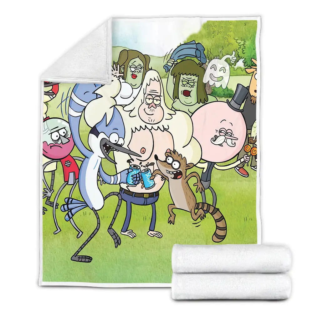 Regular Show Characters Partying Fleece Blanket Gift For Birthday Halloween Christmas Thanksgiving