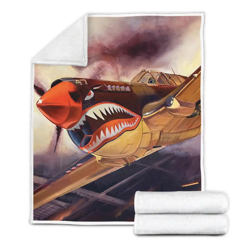 Military Weapon Ww2 Us Plane Art  P-40 Warhawk Poster Fleece Blanket Gift For Wife Husband Besties