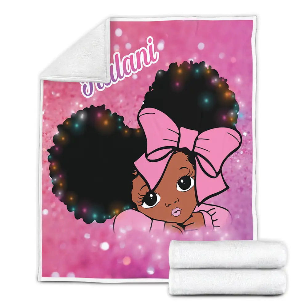 Little Melanin Queen Pink Cutest Girl Black Girl Magic Fleece Blanket Gift For Wife Husband Besties