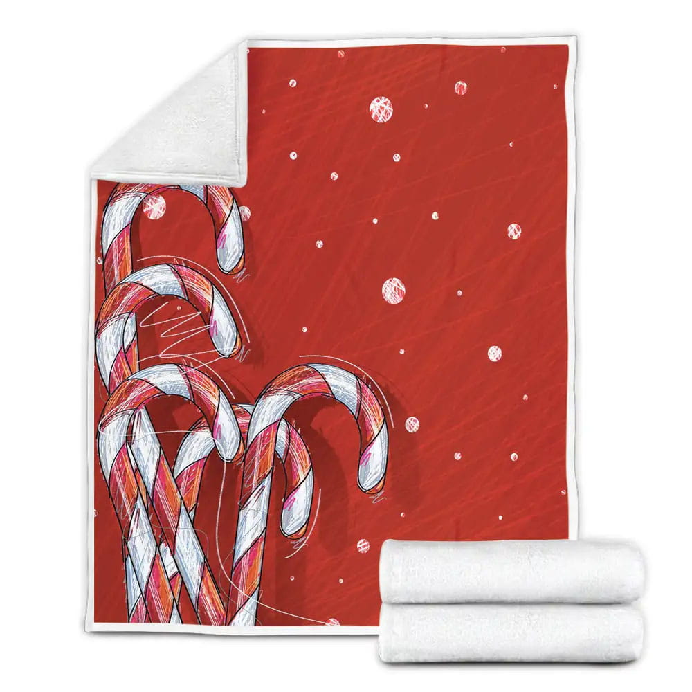 Christmas Art  Candy Cane Illustration Fleece Blanket Gift For Christmas Thanksgiving Halloween