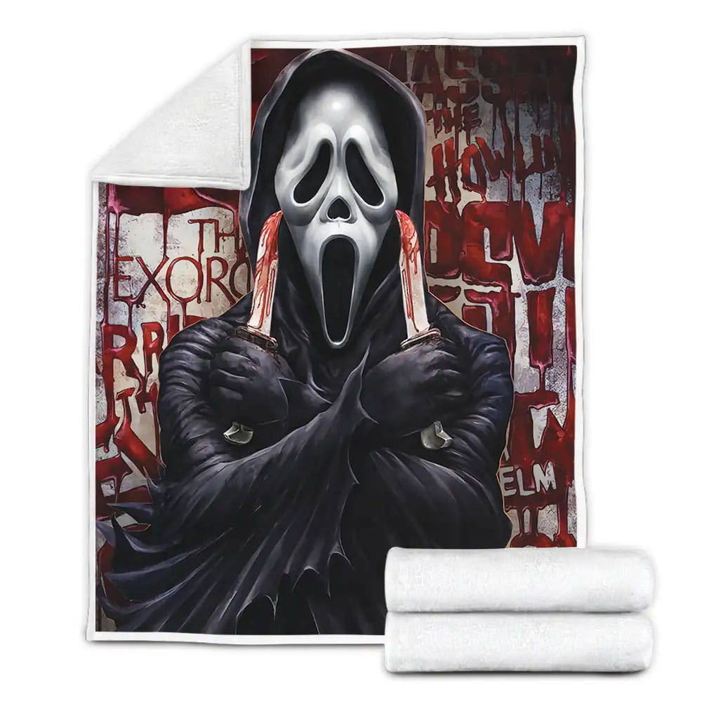Ghostface And Blood Letters On The Wall Fleece Blanket Gift For Christmas Thanksgiving Halloween