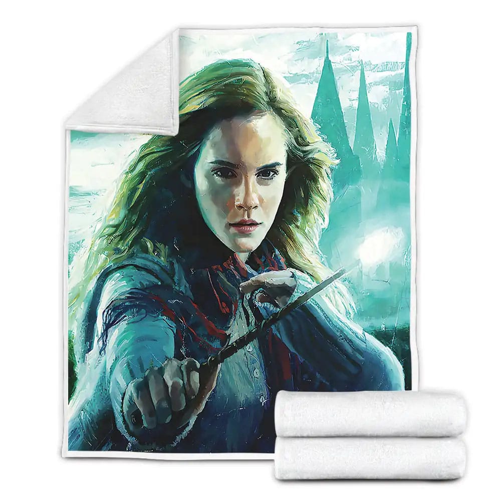 Hermione With Her Wand Acrylic Painting Fleece Blanket Gift For Christmas Thanksgiving Halloween