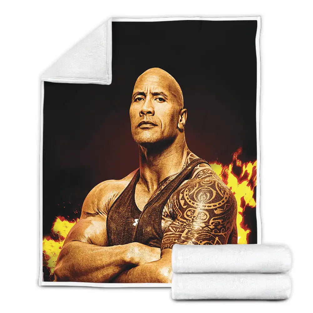 Flaming Dwayne the Rock Johnson Fleece Blanket Gift For Birthday Halloween Christmas Thanksgiving