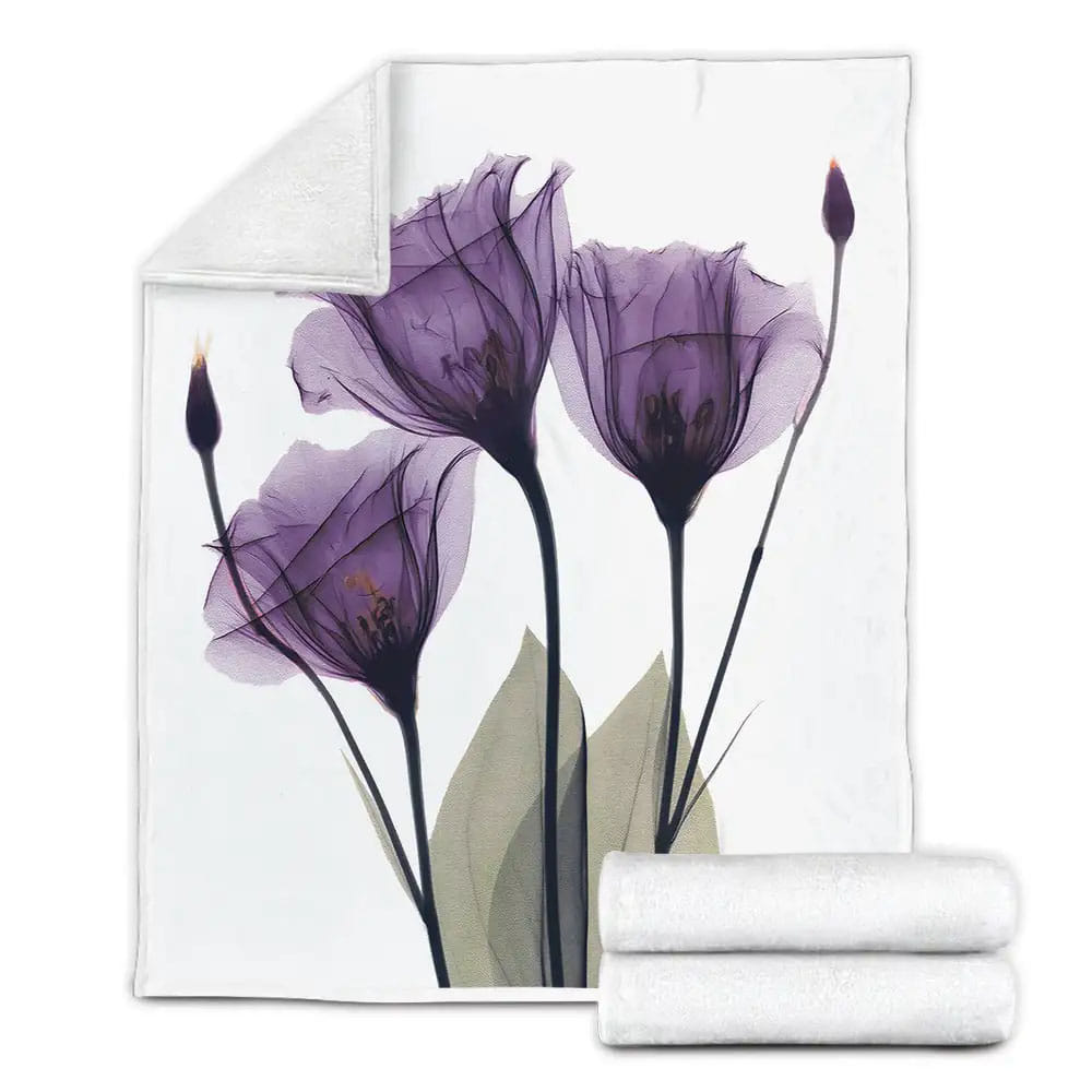 Purple Flower Elegant Tulip Floral Fleece Blanket Gift For Birthday Halloween Christmas Thanksgiving