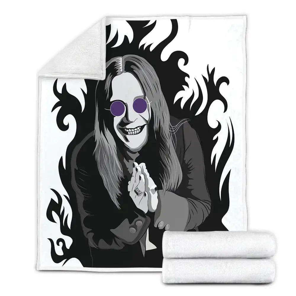 Ozzy Osbourne With Purple Sunglasses And Black Flame Art Fleece Blanket Gift For Wife Husband Besties